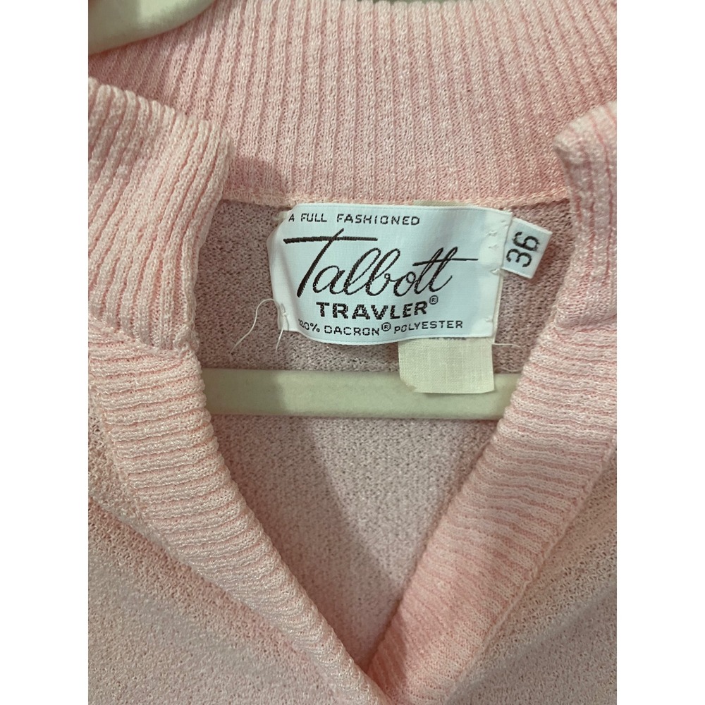 Vintage 1960s Talbott Travler Pink Knit Cardigan Sweater Size 36 (M) Dacron - Picture 3 of 5